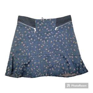 Marc by Marc Jacobs Blue Leopard Print Flared Mini Skirt Pleated Zippers Size 6